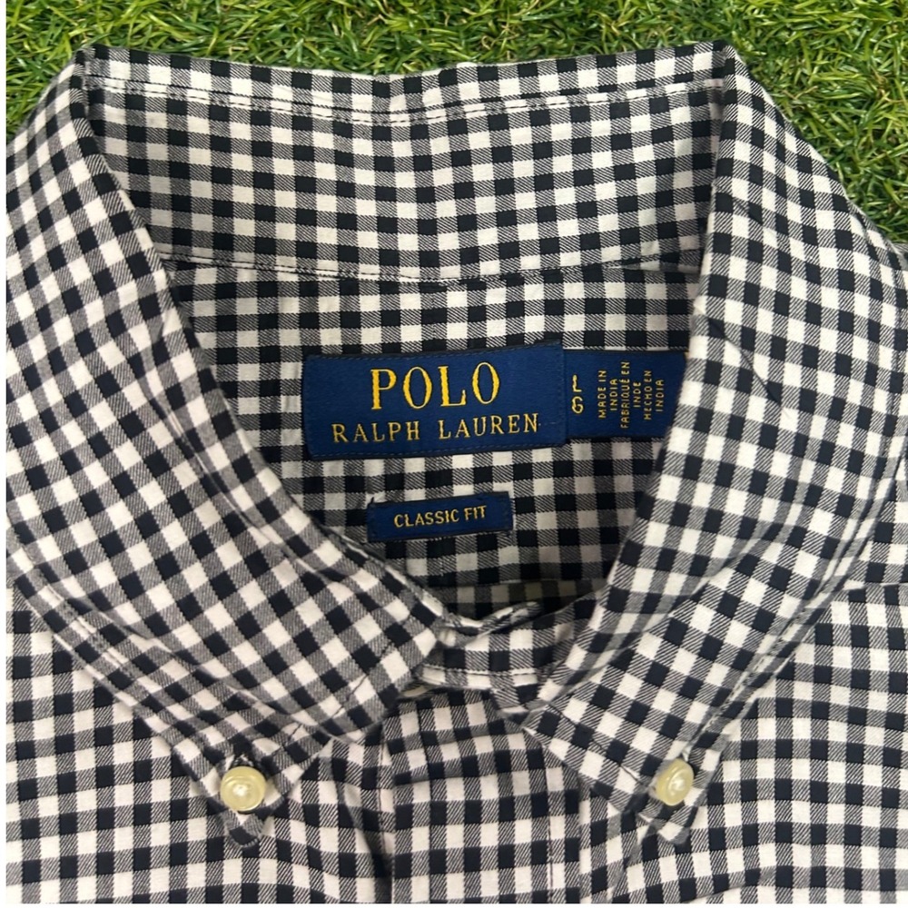 Polo Ralph Lauren Mens Classic Fit Gingham Button Down Shirt Navy White LG - Picture 5 of 6